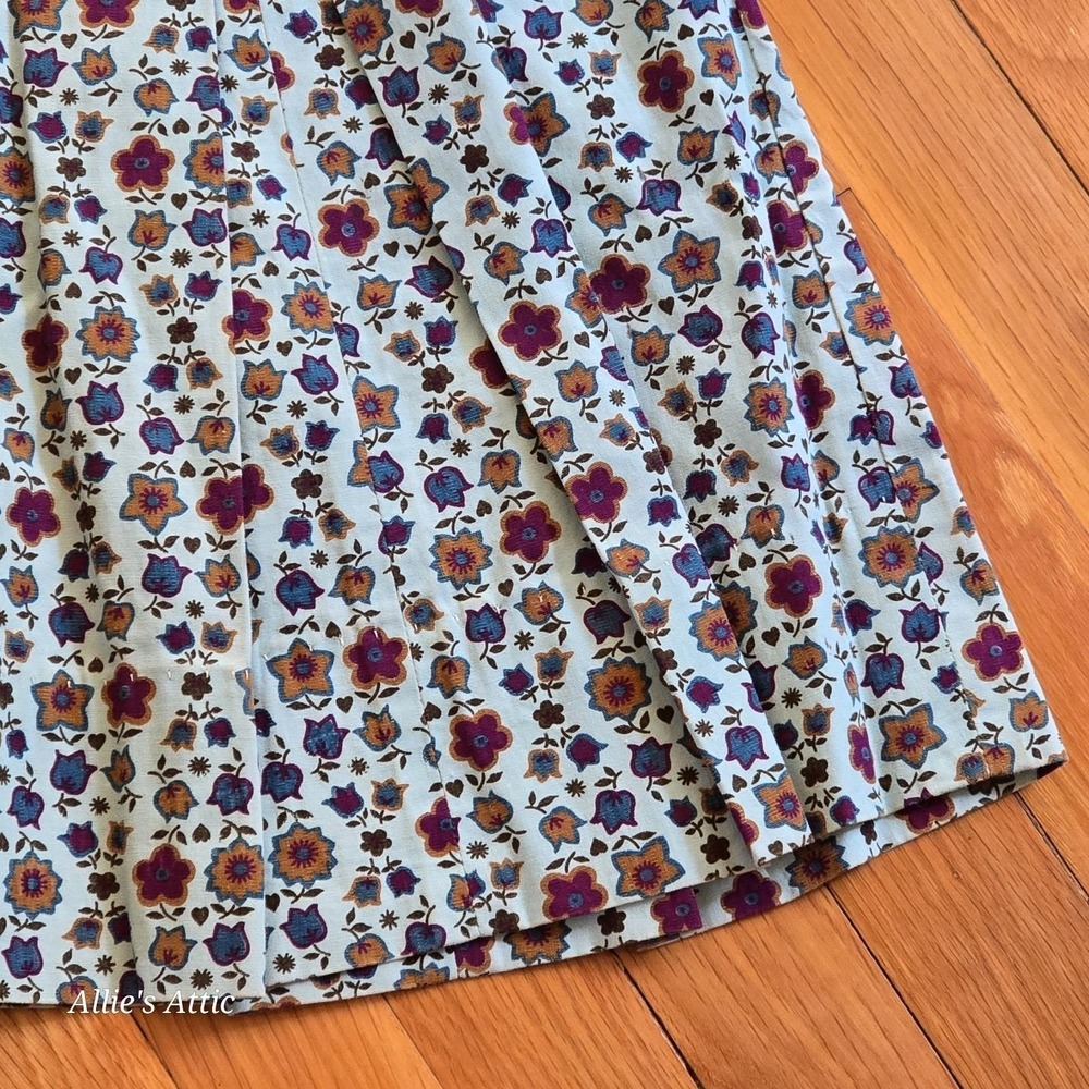Handmade Girls Vintage Dress Blue Gold Flower Floral Cottage Prairie Sleeveless - Picture 3 of 7